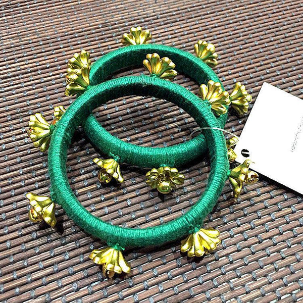 green thread work flower beaded bangles