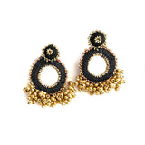 black bead work dangle earrings for women