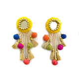 yellow mirror work earrings for girls