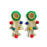 green mirror work traditional earrings for girls