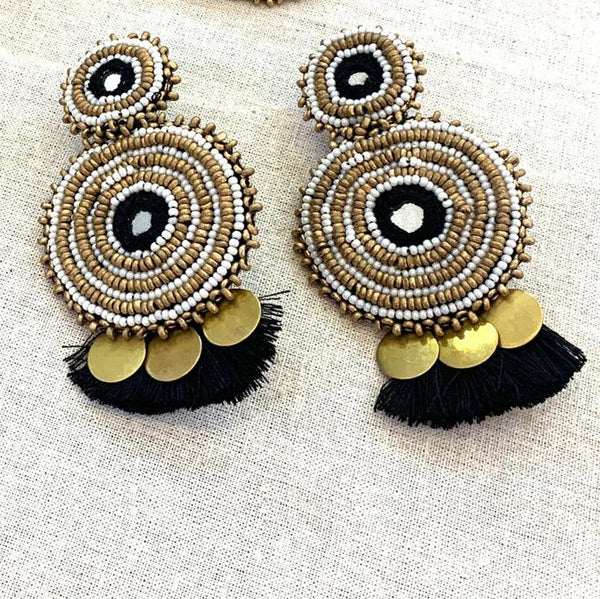 beadwork black tassels earrings