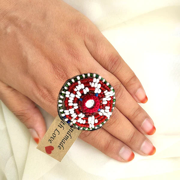 Handmade mirror work beadwork finger ring for navratri garba women