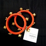 orange thread work bead work bangles for navratri