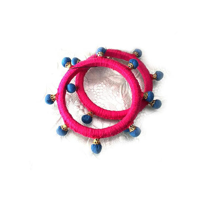 pink thread work fabric bangles