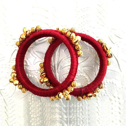 maroon thread work ghunghroo bangles handmade