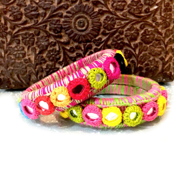 Pair of Handmade Bangles are crafted with multi color mirror. Unique designers bangles for all beautiful women - Aesthetics Designer Label