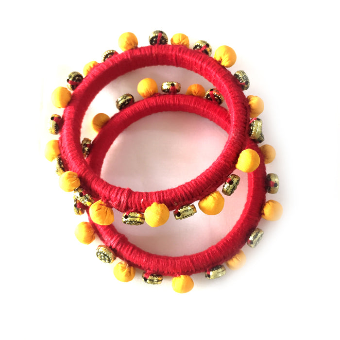 Red thread work fabric potli bangles - Aesthetics Designer Label