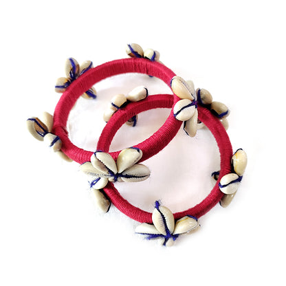 Pink thread work shell bangles - Aesthetics Designer Label