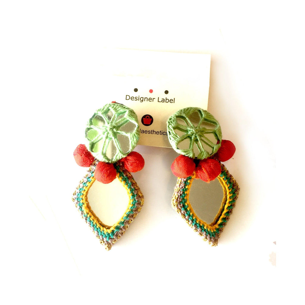 Handmade Mirror Work Fabric Potli Earring - Aesthetics Designer Label