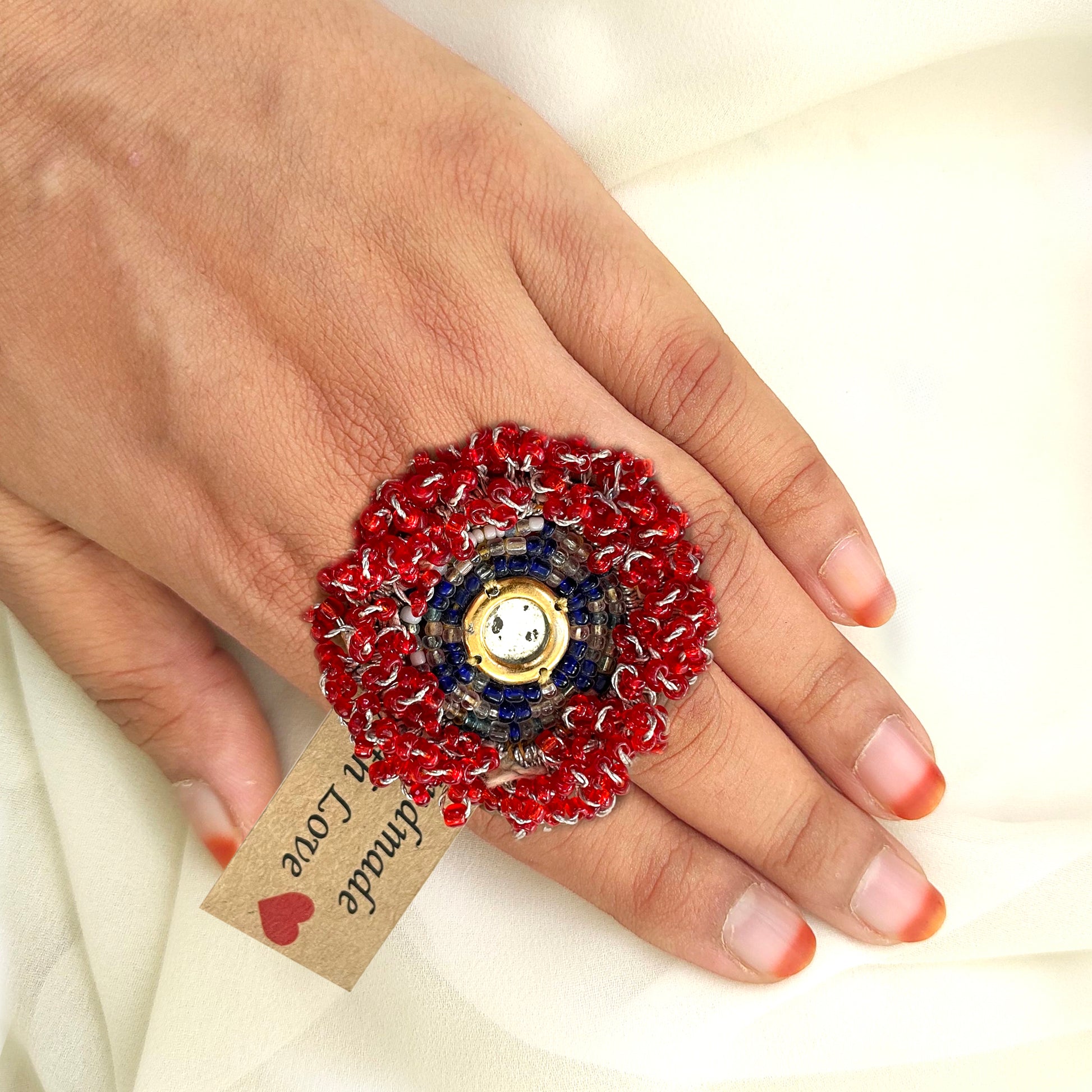 Red kutchi beadwork rings - Aesthetics Designer Label