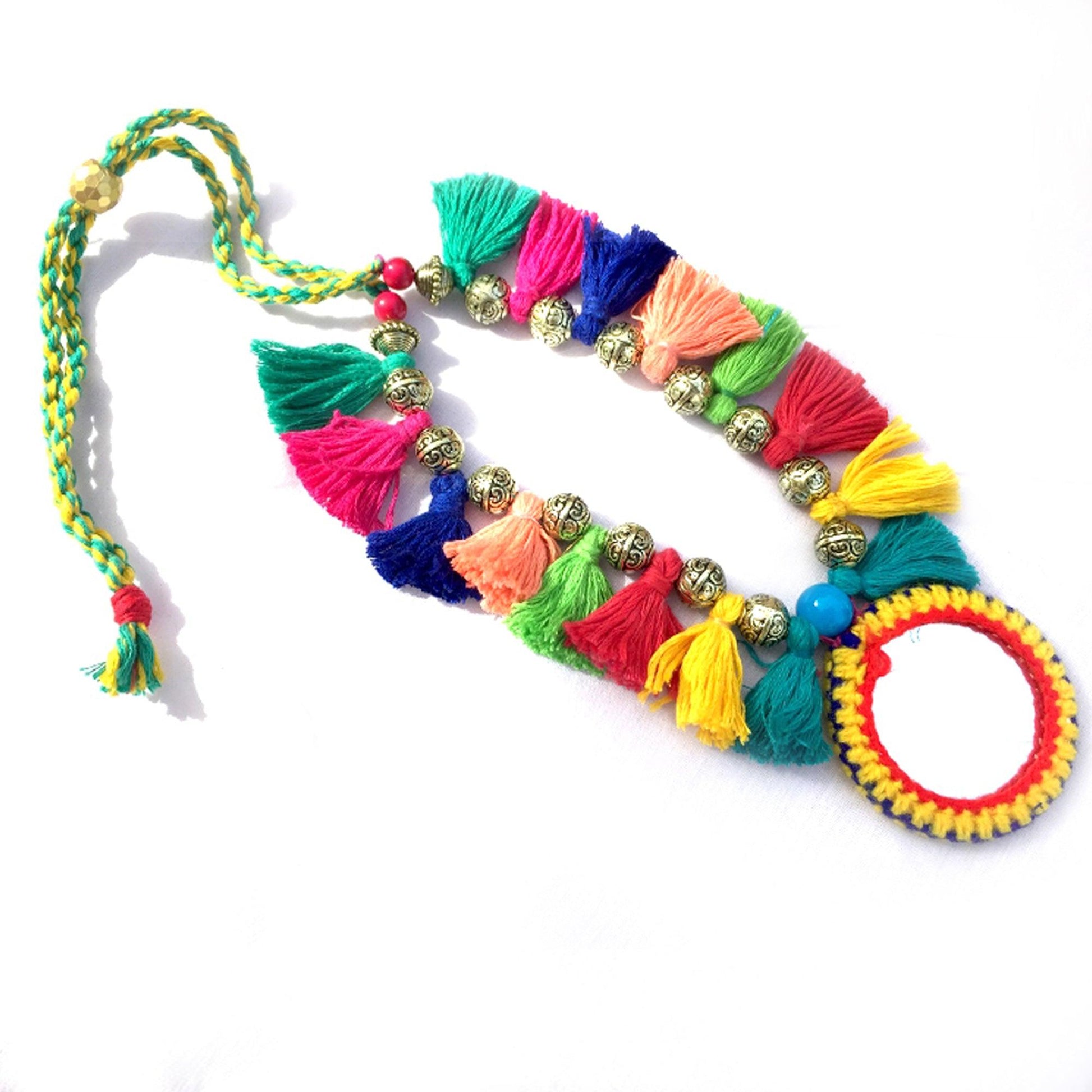 Handmade multi color thread tassels necklace - Aesthetics Designer Label