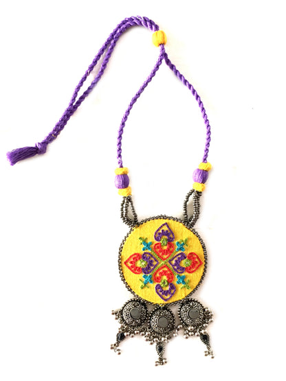Hand embroidery oxidized hanging necklace - Aesthetics Designer Label