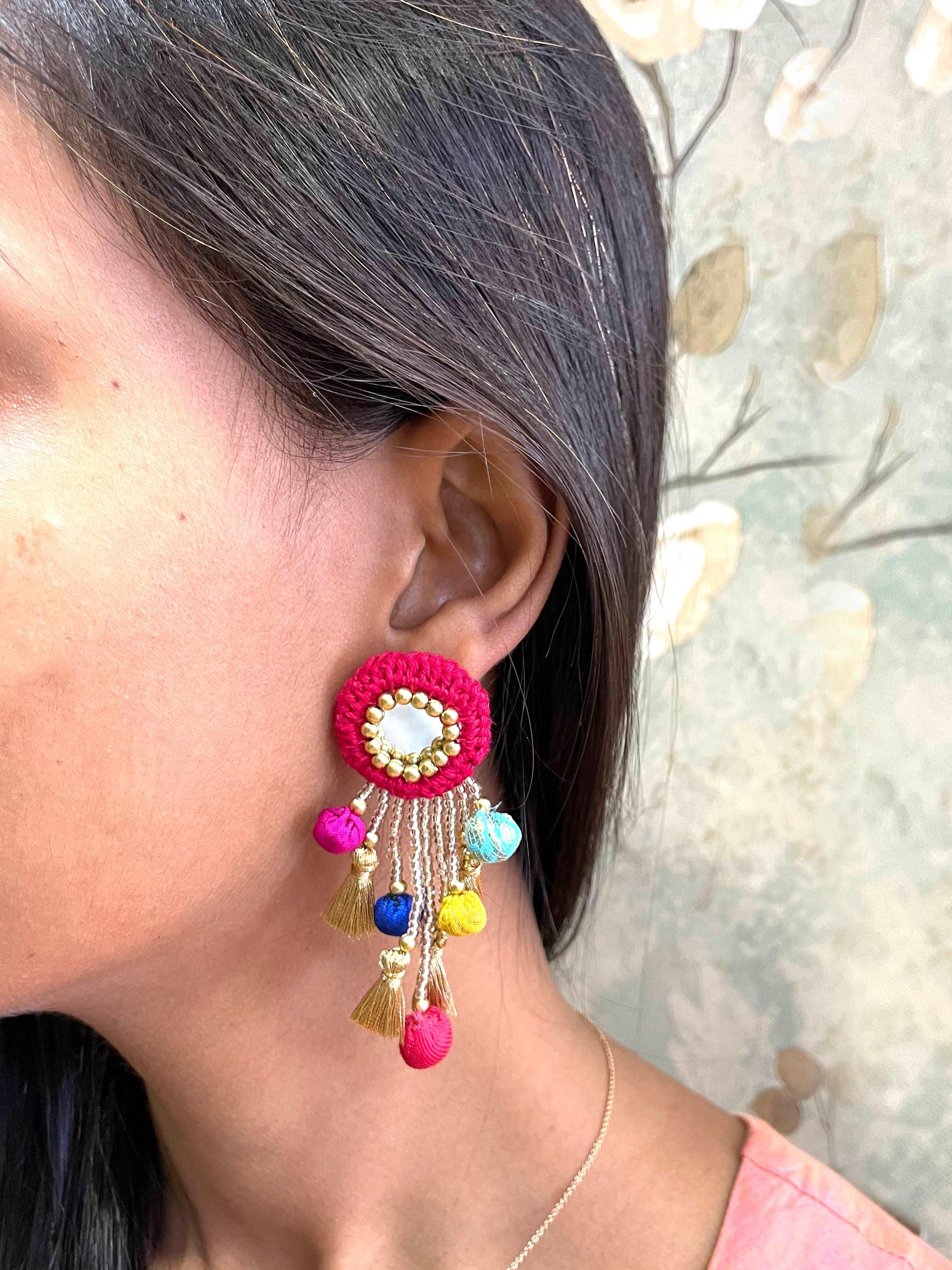 Earrings for Women | Blue Red Handmade Mirror Earrings | Loopify