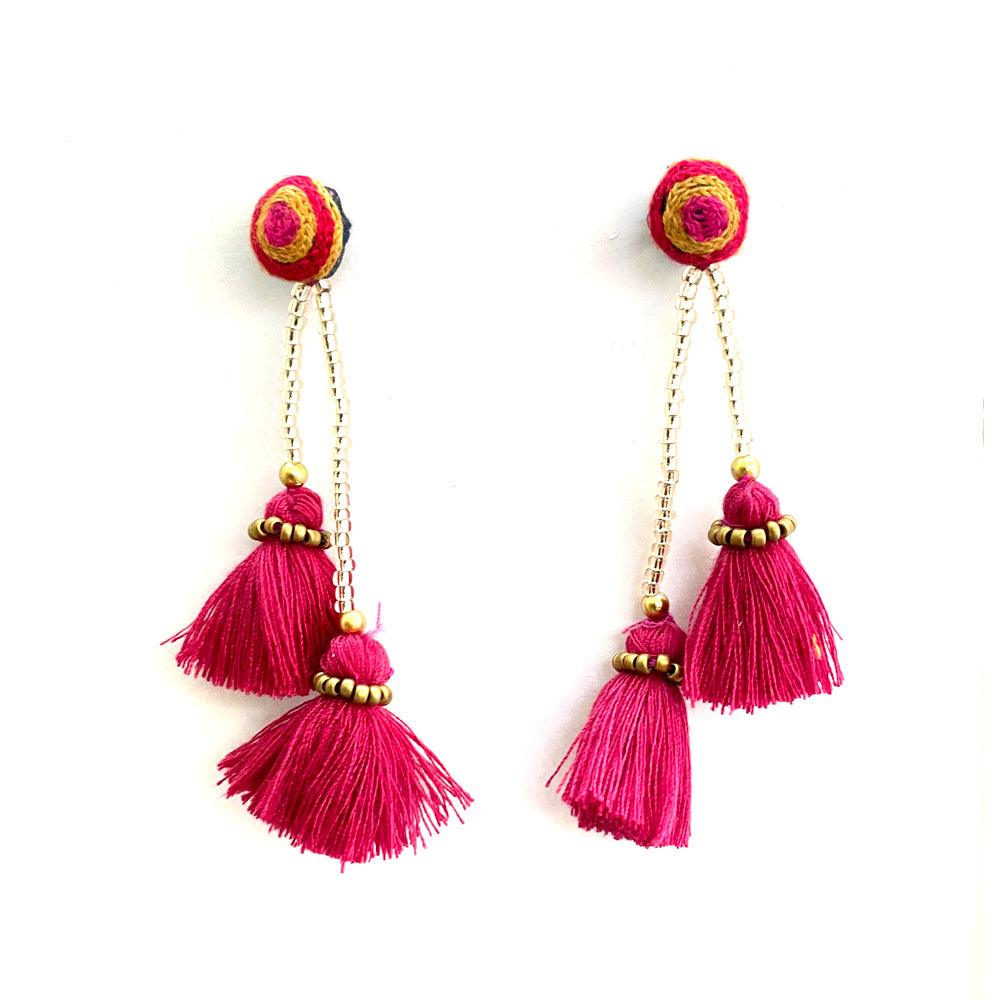 Pink Thread tassels hanging earrings