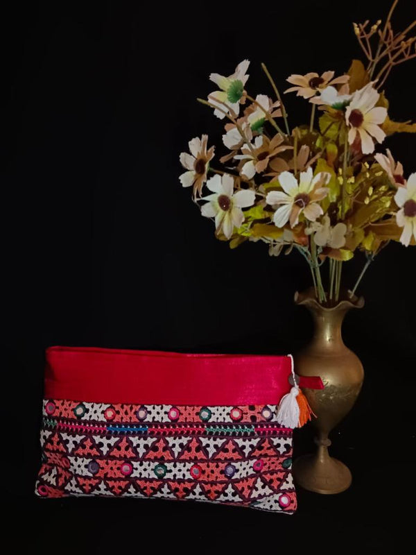 Hand Embroidered Red Wallet Pouch