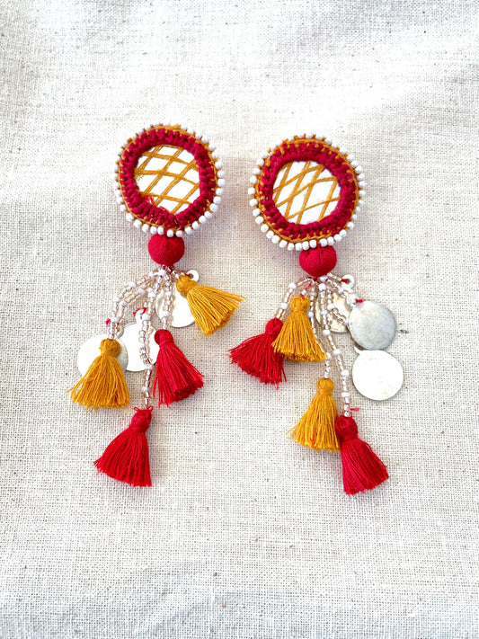 Handmade Mirror Work Tassels Coins Earrings For Girls and Women