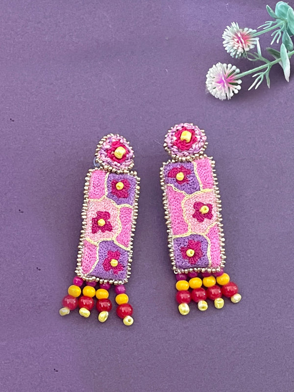 Hand-Embroidered Beadwork Dangle Earrings