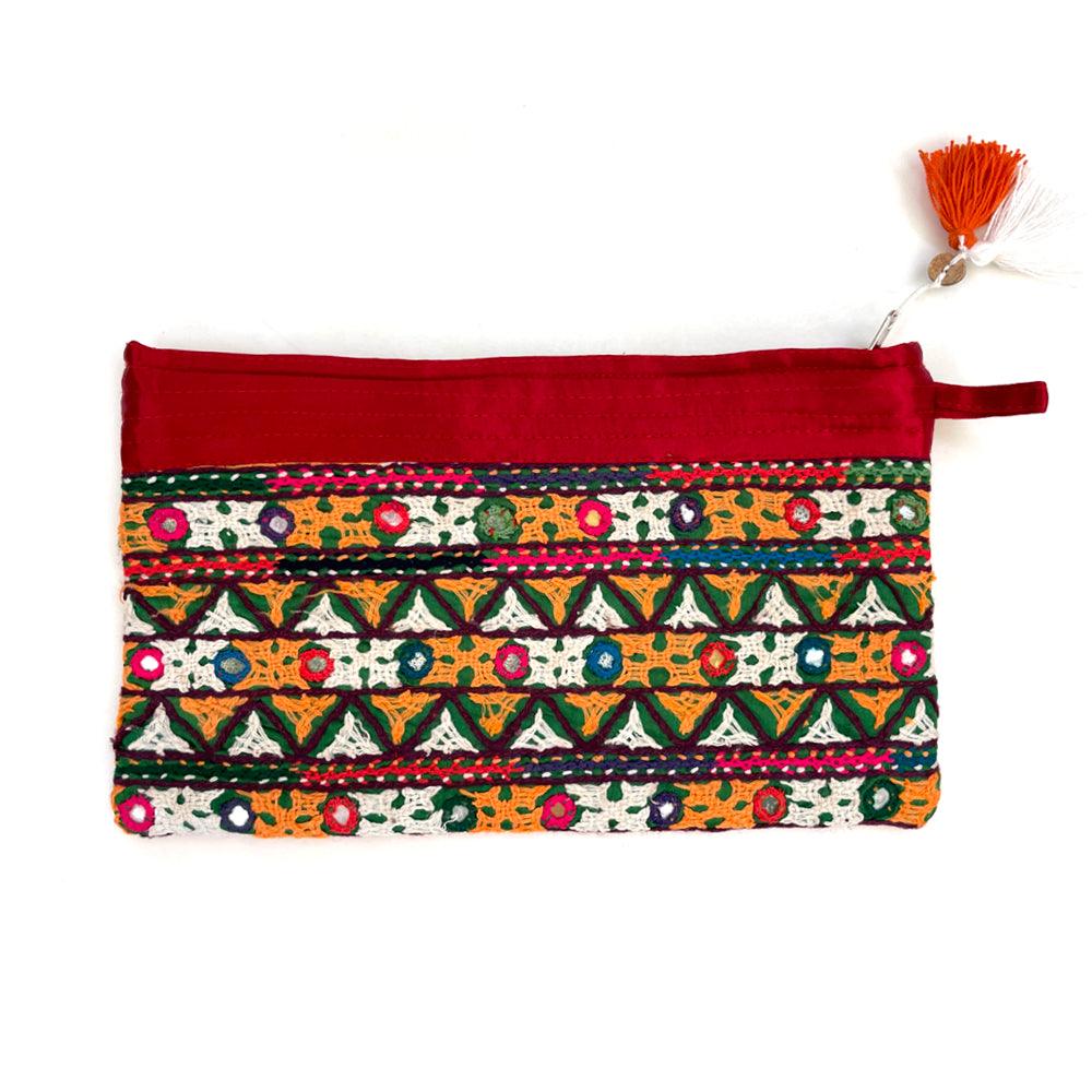 Buy Hand Embroidered Red Wallet Pouch Aesthetics Designer Label