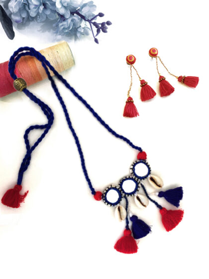 blue thread work necklace